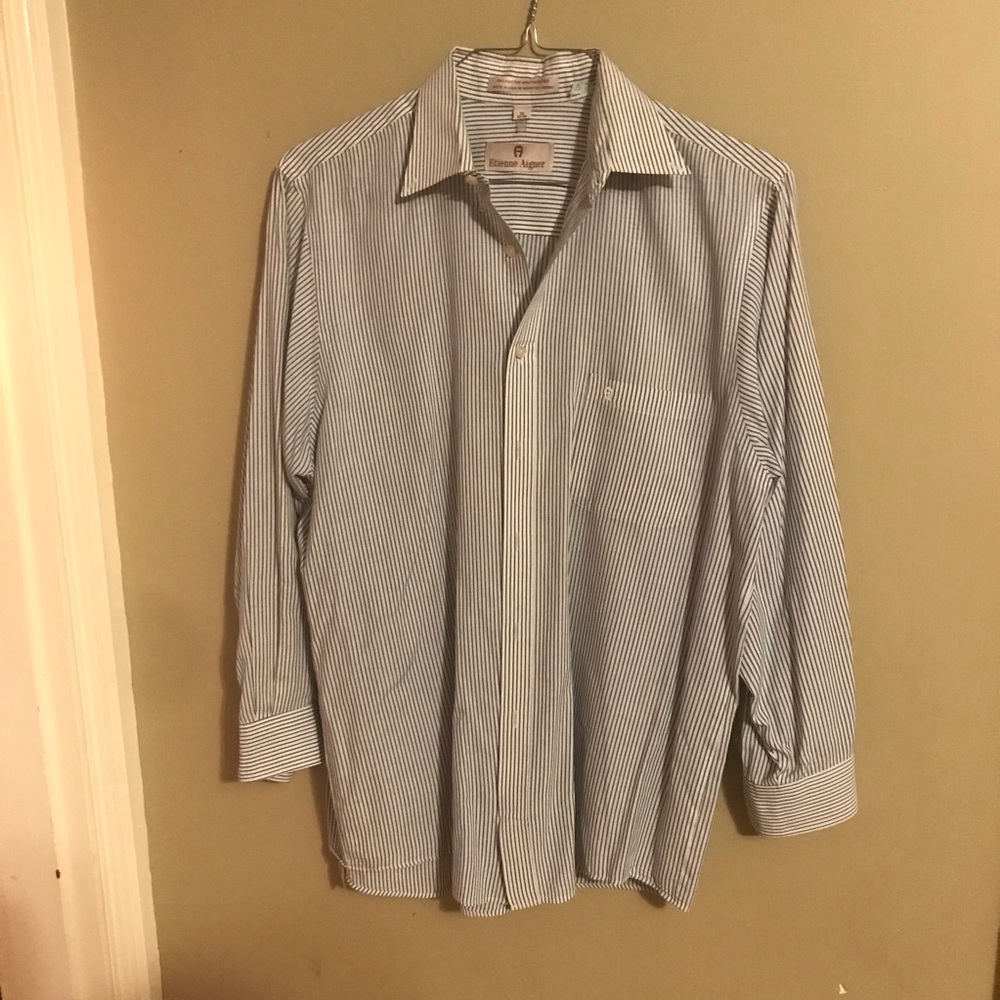 Mens Etienne Aigner Blue Striped Dress Shirt 16 32/33